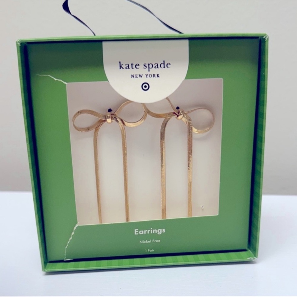 New Gold Bow Linear Drop Stud Earrings Kate Spade x Target New York - Picture 4 of 6